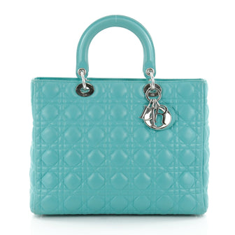  Christian Dior Lady Dior Handbag Cannage Quilt Lambskin Blue 2376106