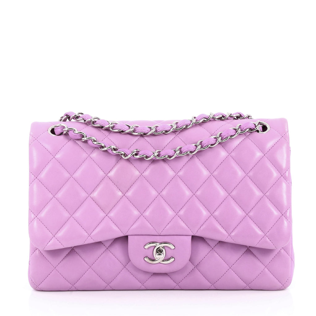 Chanel Purple Quilted Lambskin New Classic Double Flap Jumbo