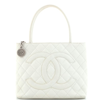 Chanel Medallion Tote Quilted Caviar White 2376892