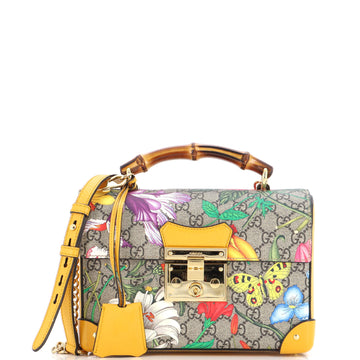 Gucci Padlock Bamboo Shoulder Bag Flora GG Coated Canvas Small