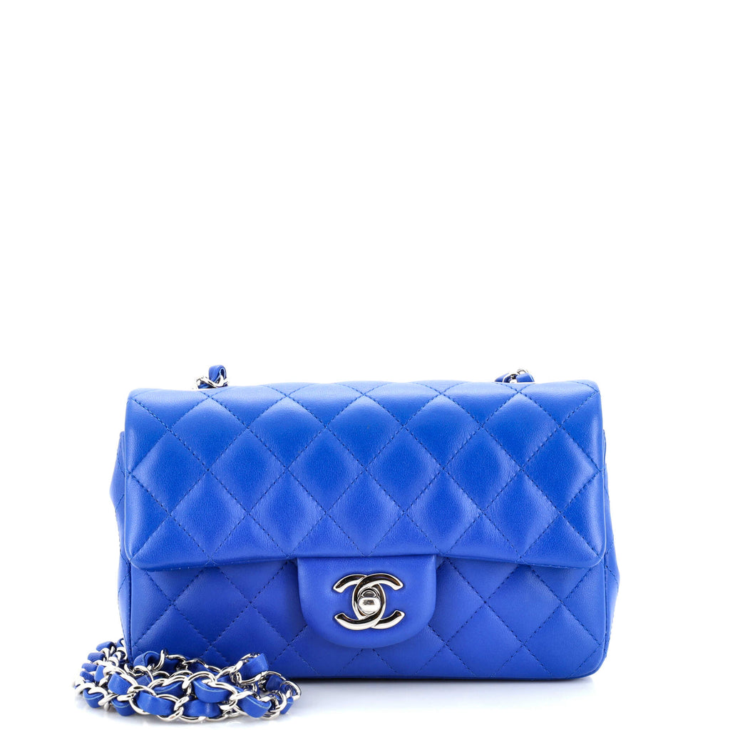 Chanel Classic Single Flap Bag Quilted Lambskin Mini Blue 2377451