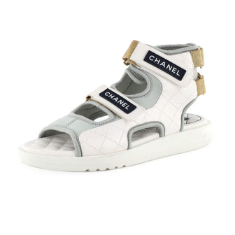 Chanel Women's Logo Gladiator Sandals Quilted Leather and Fabric