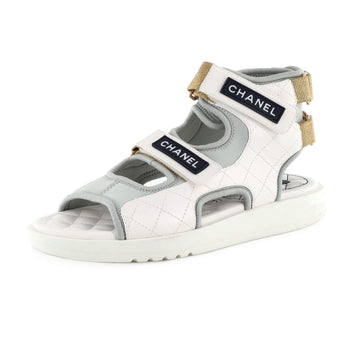 Chanel Women's Logo Gladiator Sandals Quilted Leather and Fabric