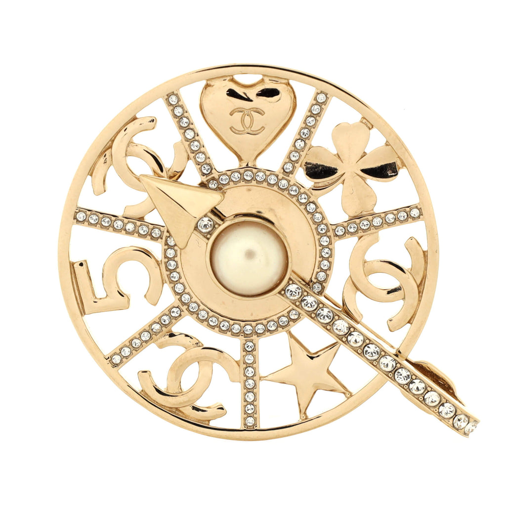 Chanel Lucky Symbol CC Fortune Wheel Brooch Metal with Faux Pearl