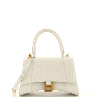 Balenciaga Hourglass Top Handle Bag Crocodile Embossed Leather Small