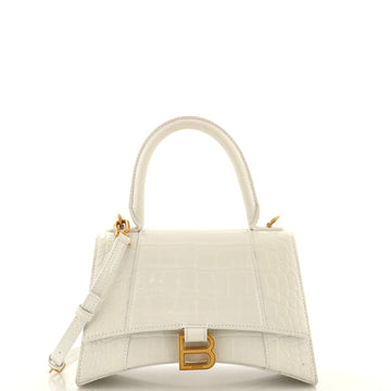 Balenciaga Hourglass Top Handle Bag Crocodile Embossed Leather Small