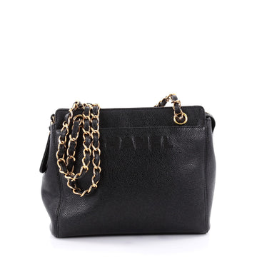 Chanel Vintage Logo Chain Tote Caviar Small Black