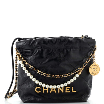 Chanel 22 Chain Hobo Quilted Calfskin with Pearl Chain Mini