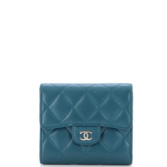 Chanel Trifold Flap Wallet Quilted Caviar Small Blue 2377821