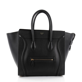 Celine Luggage Handbag Smooth Leather Mini Black 2378002