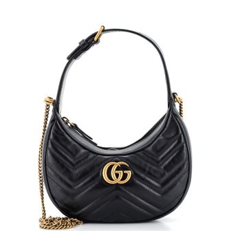 Gucci GG Marmont Half Moon Hobo Leather Mini