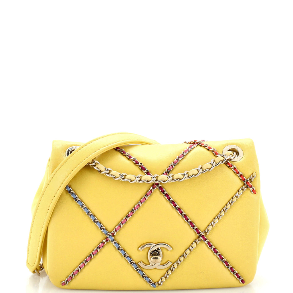 Chanel Entwined Chain Flap Bag Quilted Lambskin Small Yellow