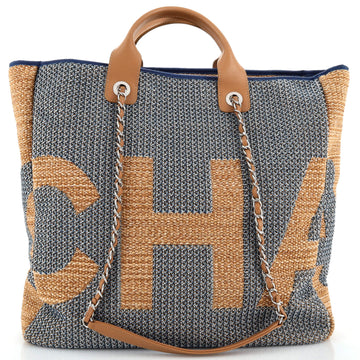 Chanel Deauville Logo Shopping Tote Printed Raffia Large