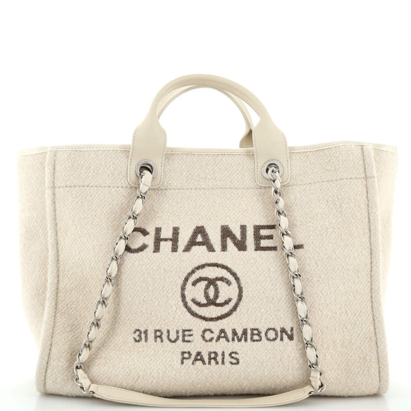 Chanel Deauville Tote Wool Medium Neutral