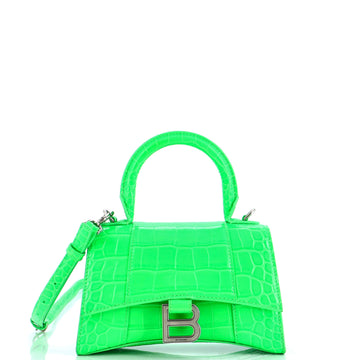 Balenciaga Hourglass Top Handle Bag Crocodile Embossed Leather XS