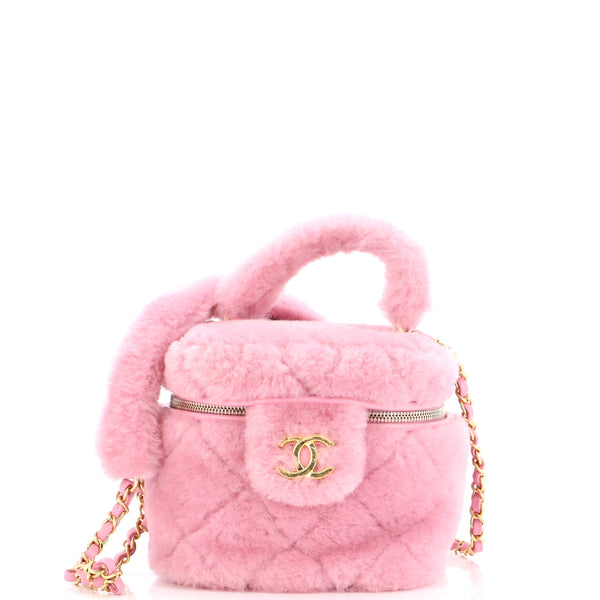Chanel Coconing Top Handle Vanity Case with Chain Quilted Shearling Small  Pink 2378574