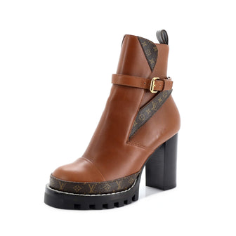 Louis Vuitton Women's Star Trail Buckle Ankle Boots Leather with Monogram  Canvas Brown 2378951
