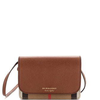 Burberry Hampshire Wallet on Chain Leather and House Check Canvas
