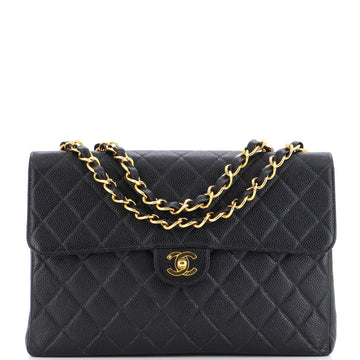 Chanel Vintage Square Classic Single Flap Bag Quilted Caviar Jumbo