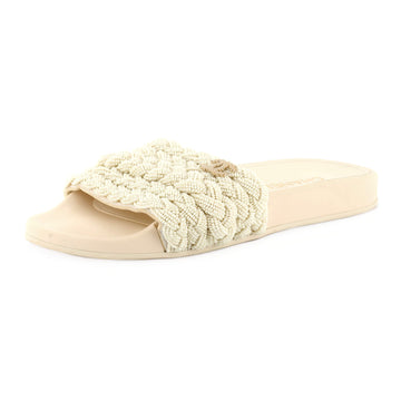 Chanel Women's CC Woven Slide Sandals Leather and Faux Pearls