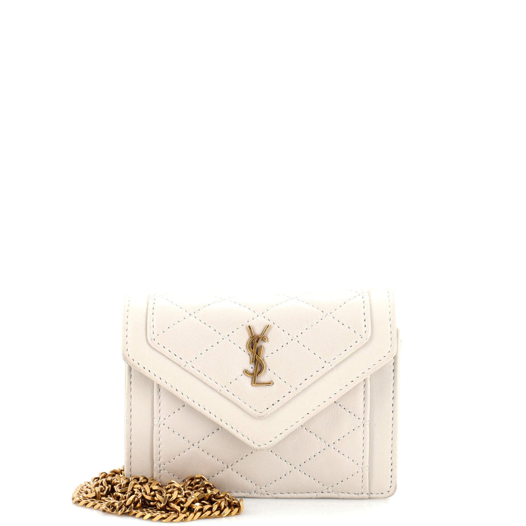Saint Laurent Gaby Envelope Chain Crossbody Bag Quilted Leather Micro  Neutral 2379991