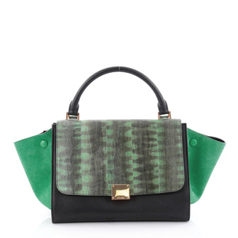 Celine Tricolor Trapeze Handbag Tiger Snake and Leather Small Green 2380401