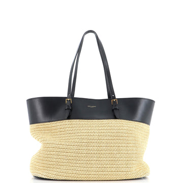 Saint Laurent Boucle E/W Shopping Tote Raffia with Leather Medium