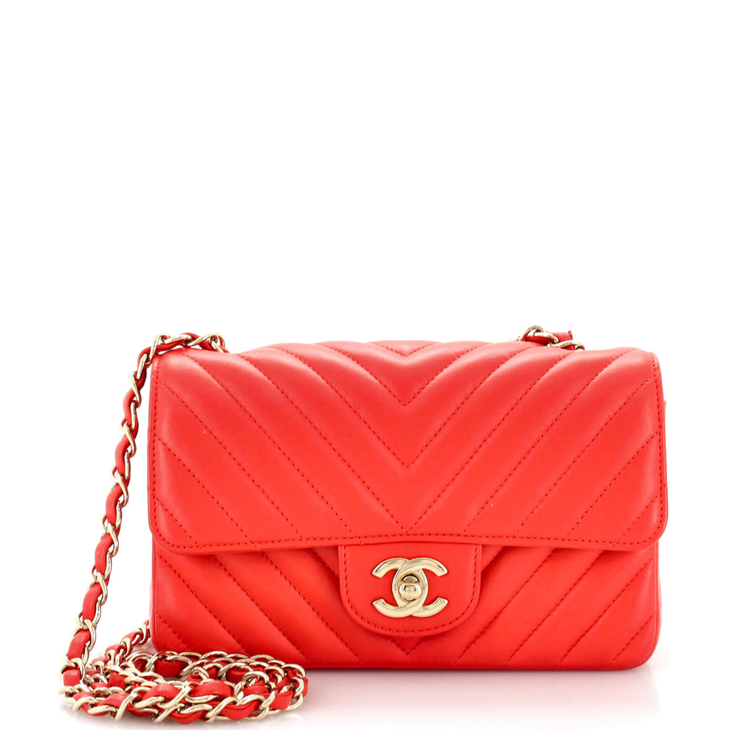 Chanel Classic Single Flap Bag Chevron Lambskin Mini Orange 2380713