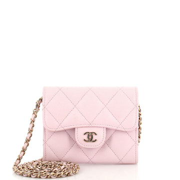 Chanel Classic Flap Card Holder on Chain Quilted Caviar Mini