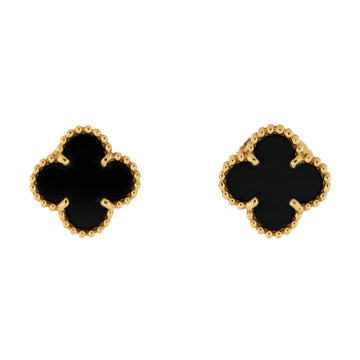 Van Cleef & Arpels Sweet Alhambra Stud Earrings 18K Yellow Gold and Onyx