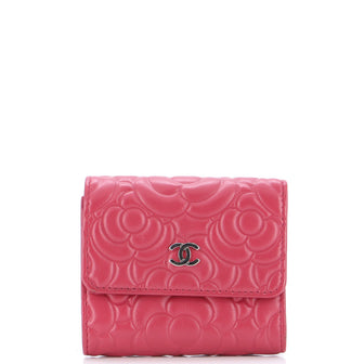 Chanel CC Trifold Flap Wallet Camellia Goatskin Small