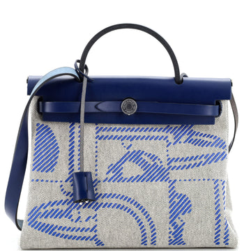 Hermes Herbag Zip Relief Brides de Gala Toile and Leather 31 Blue 2380935