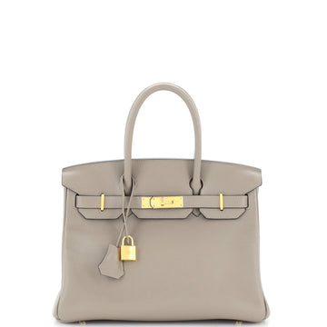 Hermes Birkin Handbag Grey Novillo with Gold Hardware 30