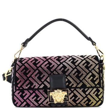 Versace x Fendi Fendace Baguette NM Bag Crystal Embellished FF Suede Medium