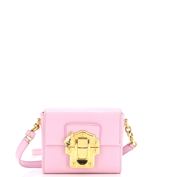Dolce & Gabbana Lucia Shoulder Bag Lizard Embossed Leather Mini Pink