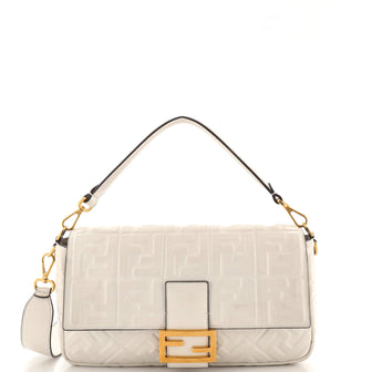 Fendi Baguette NM Bag Zucca Embossed Leather Large