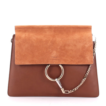 Chloe Faye Shoulder Bag Leather and Suede Medium Brown 2381302
