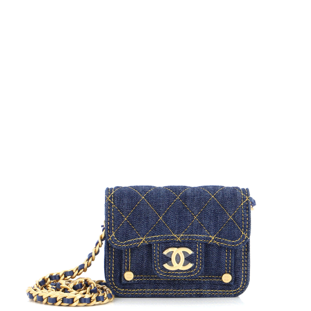 Chanel Double You CC Flap Clutch with Chain Quilted Denim Blue 2371953