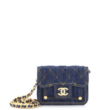 Chanel Double You CC Flap Clutch with Chain Quilted Denim
