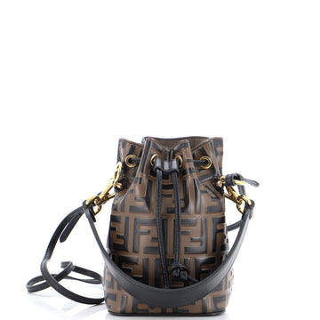 Fendi Mon Tresor Bucket Bag Zucca Embossed Leather Mini