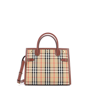 Burberry Title Two Handle Tote Vintage Check Canvas and Leather Small