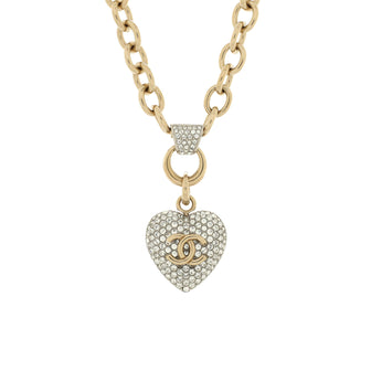 Chanel CC Heart Short Pendant Necklace Metal with Crystals