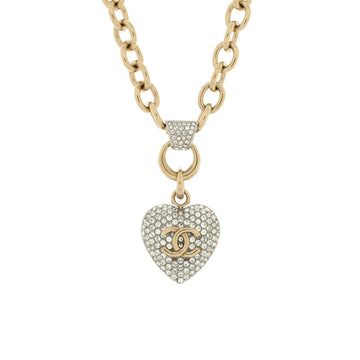 Chanel CC Heart Short Pendant Necklace Metal with Crystals