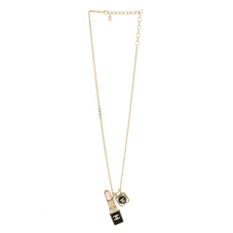 Chanel CC Lipstick Charm Pendant Necklace Metal with Resin and Crystals