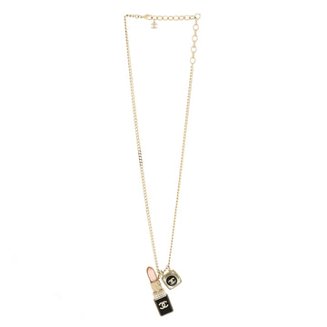 Chanel CC Lipstick Charm Pendant Necklace Metal with Resin and Crystals