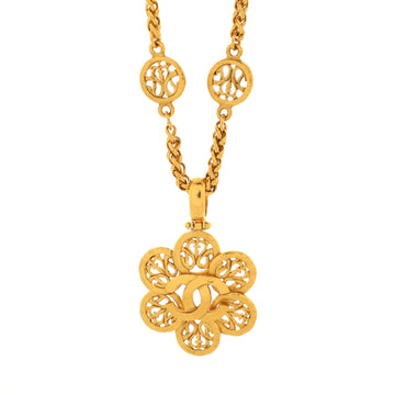 Chanel Vintage CC Cutout Flower Pendant Necklace Metal