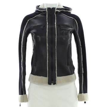 Chanel Women's Vintage Sport CC Hooded Zipped Jacket Lambskin with Shearling