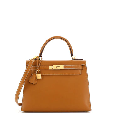 Hermes Kelly Handbag Brown Veau Butler with Gold Hardware 28