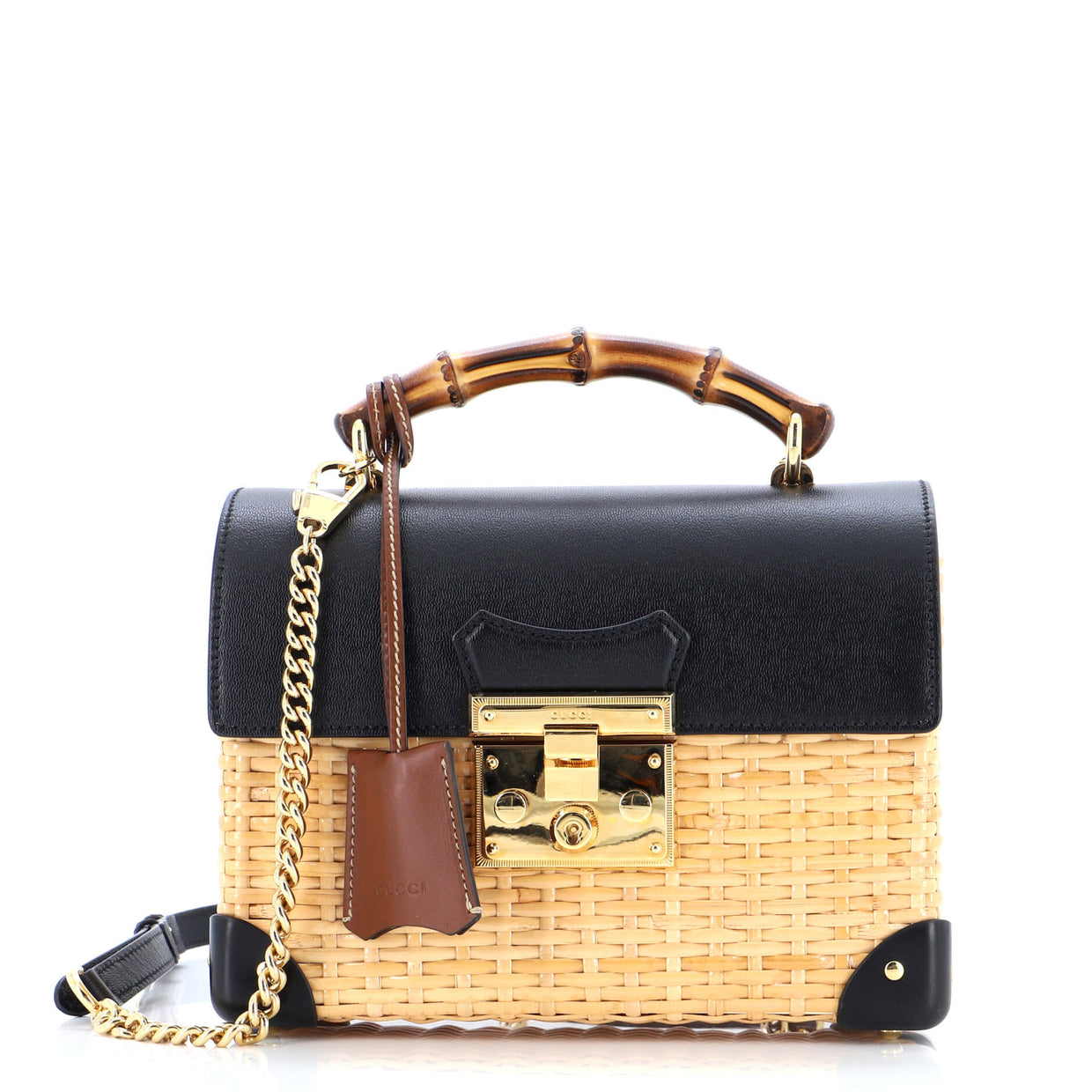 Gucci Padlock Bamboo Shoulder Bag Wicker with Leather Small Black 238303137
