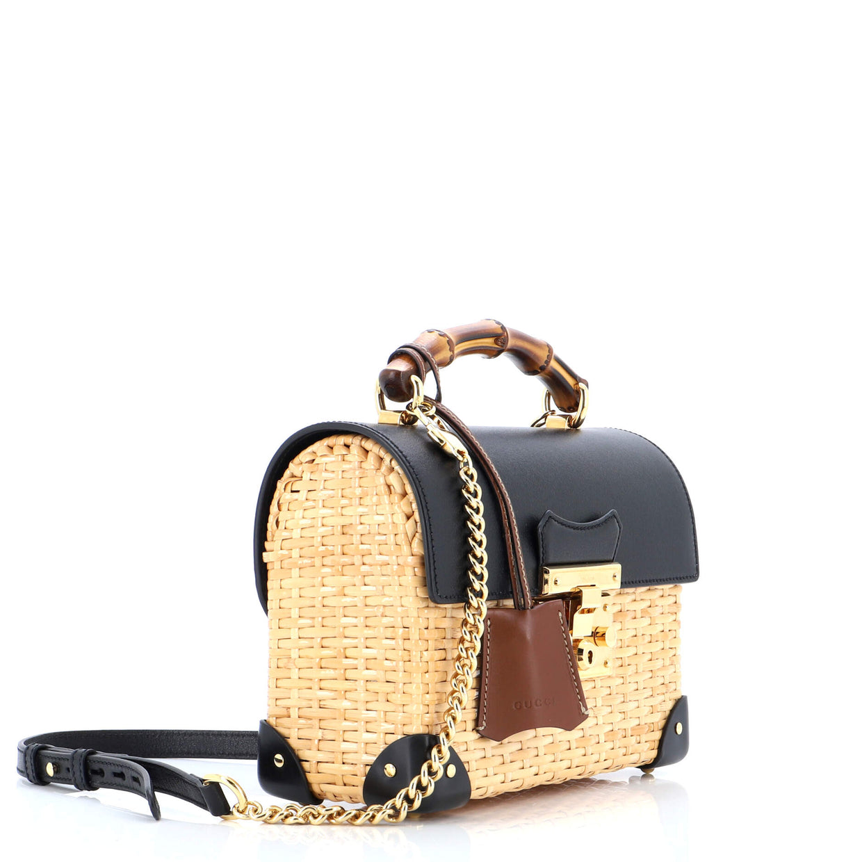Gucci Padlock Bamboo Shoulder Bag Wicker with Leather Small Black 238303137